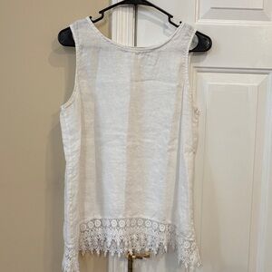 Chic White Lace Hem Linen Tank Top